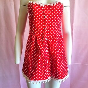 Retro Rockabilly polka dot romper with pompoms